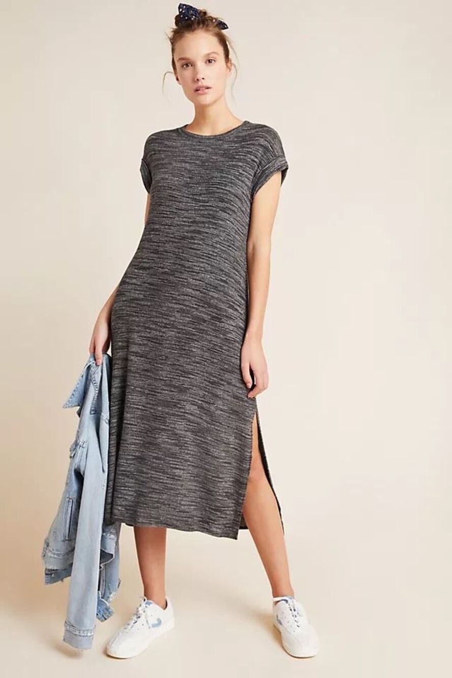 Anthropologie Cloth & Stone Gray Lori Knit Midi Dress Medium Women